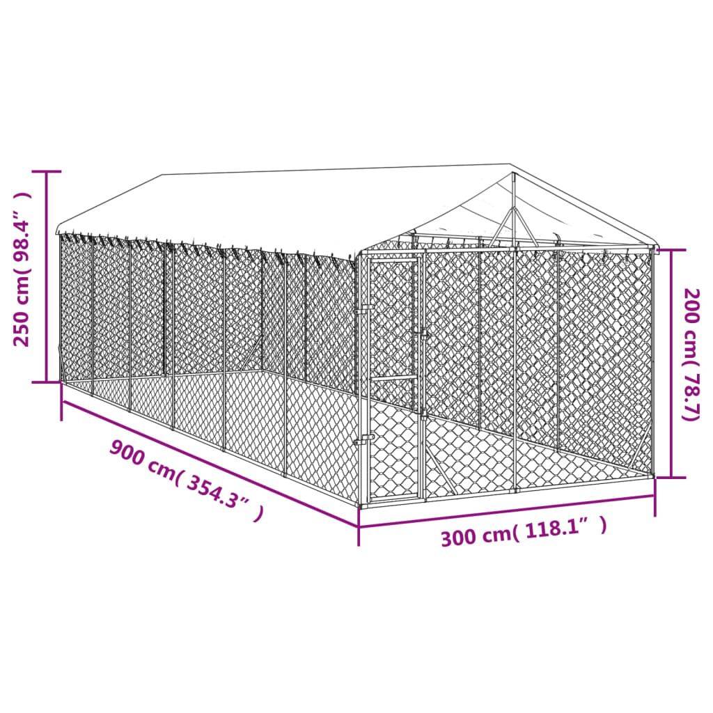 vidaXL Perrera de exterior con techo acero galvanizado plata 3x9x2,5 m, , large Imagen numero 19
